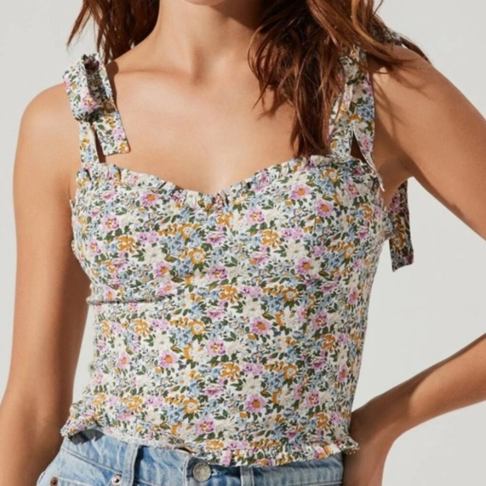ASTR the Label Floral Tie Strap Cami Top Pink Blue Ditsy Smocked NWOT Size XL